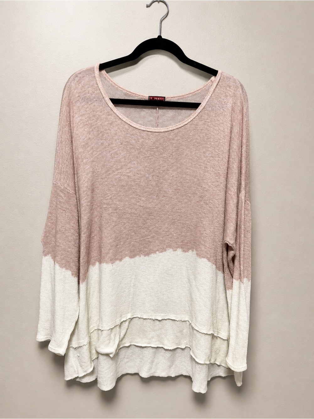 T Party Fashion Pink and White Colorblock Lightweight Long-Sleeve Top